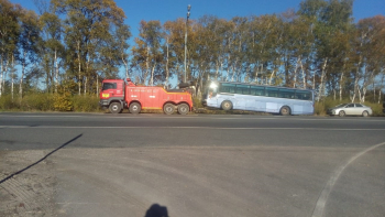 Буксировка автобуса на трассе Рязань-Москва